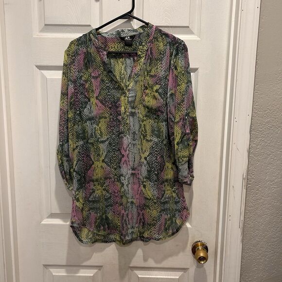 Wrangler Rock 47 Shirt Womens XXL Snake Print Green Purple Button Roll Tab Bling - Picture 1 of 7